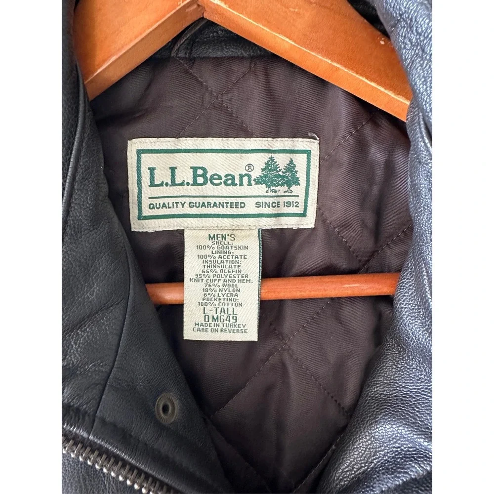 LL Bean Mens Brown Goatskin Leather A-2 Bomber Flight Jacket Size L Tall